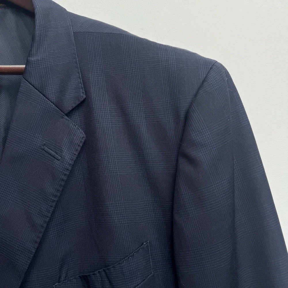 Jos. A. Bank Reserve Coat Men's 42R Navy Prince Of Wales Plaid Made In USA Blaze
